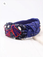 Load image into Gallery viewer, Cheer Sequin Headband BLUE RED
