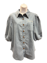 Load image into Gallery viewer, LCCS Women's Denim 3/4 Puff Sleeve Button Down Jean Shirt
