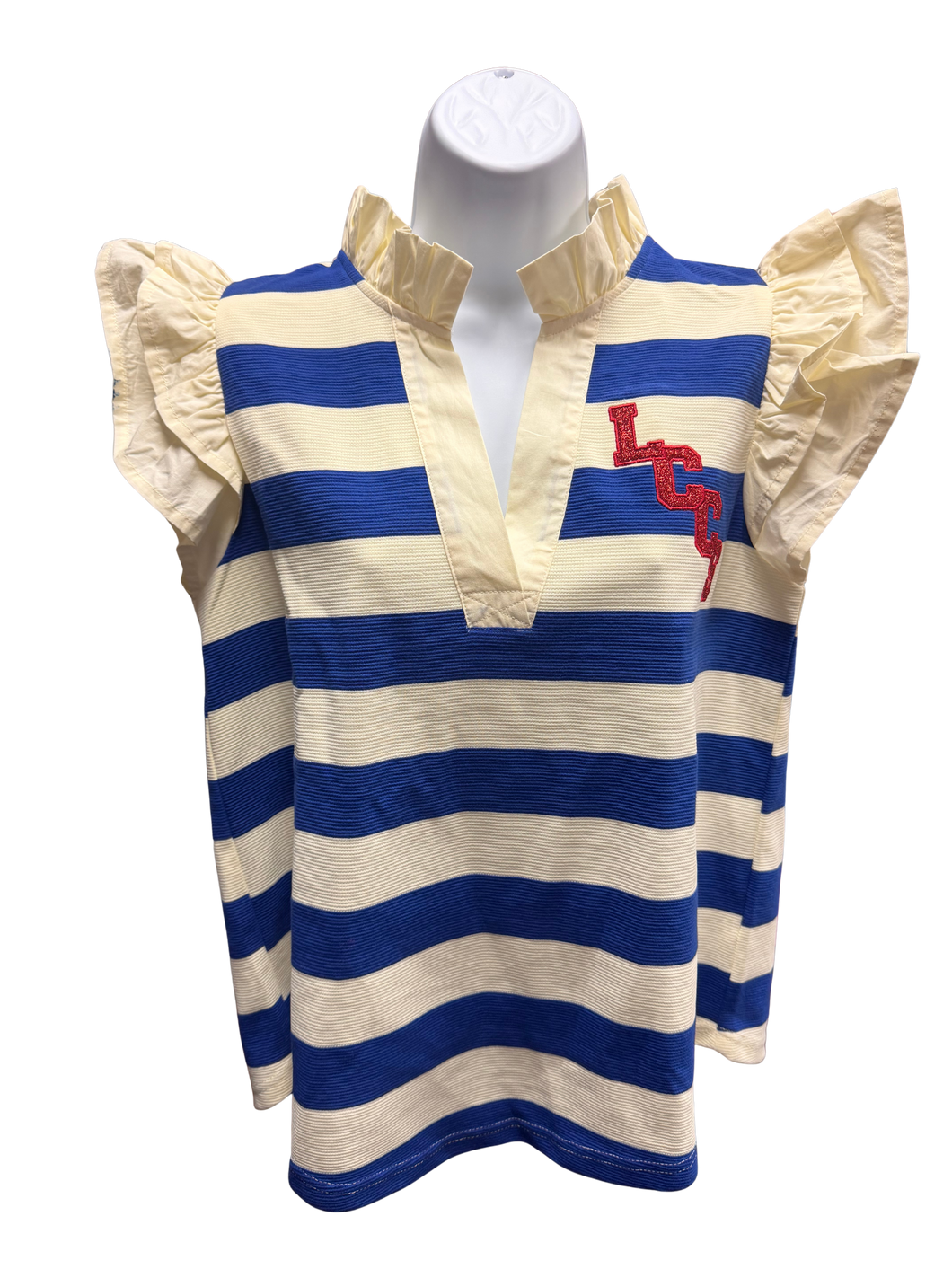 LCCS Blue Stripe Sparkle V-Neck Blouse