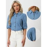 Load image into Gallery viewer, LCCS Women's Denim 3/4 Puff Sleeve Button Down Jean Shirt
