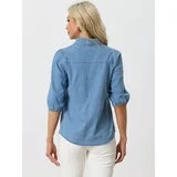 Load image into Gallery viewer, LCCS Women's Denim 3/4 Puff Sleeve Button Down Jean Shirt
