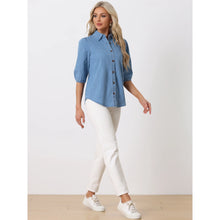 Load image into Gallery viewer, LCCS Women's Denim 3/4 Puff Sleeve Button Down Jean Shirt
